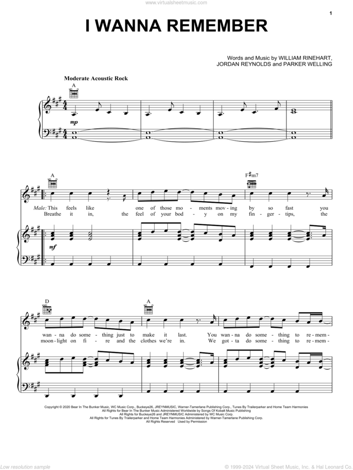 I Wanna Remember (feat. Carrie Underwood) sheet music for voice, piano or guitar by NEEDTOBREATHE, Jordan Reynolds, Parker Welling and William Rinehart, intermediate skill level