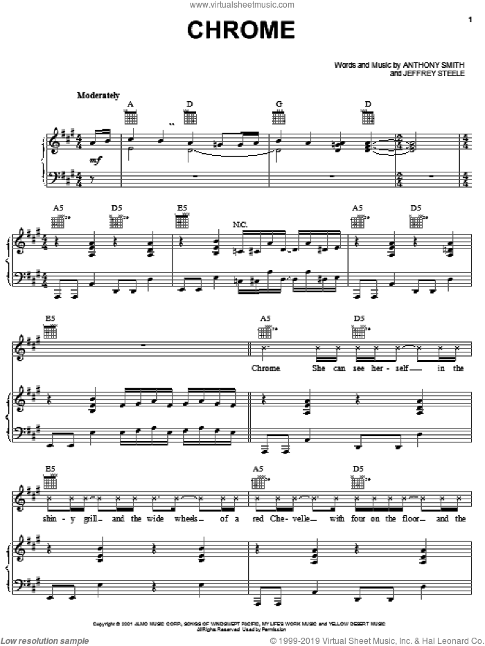Chrome sheet music for voice, piano or guitar by Trace Adkins, Anthony Smith and Jeffrey Steele, intermediate skill level
