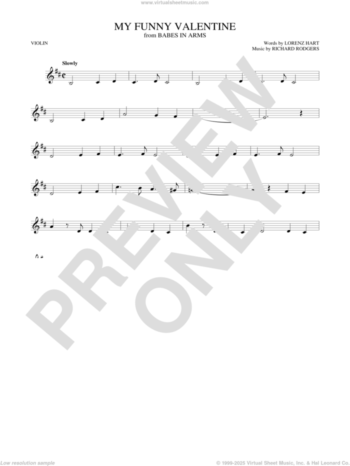 My Funny Valentine sheet music for violin solo by Richard Rodgers, Lorenz Hart and Rodgers & Hart, intermediate skill level