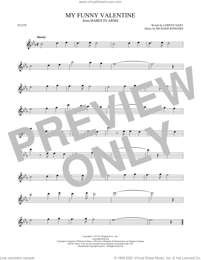 My Funny Valentine sheet music for flute solo by Richard Rodgers, Lorenz Hart and Rodgers & Hart, intermediate skill level