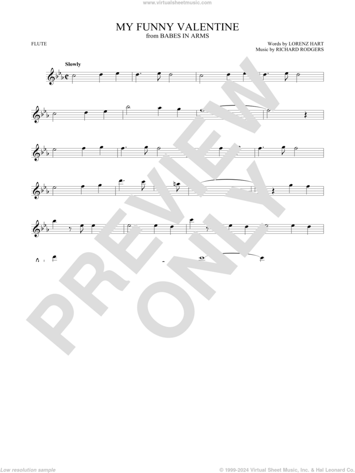 My Funny Valentine sheet music for flute solo by Richard Rodgers, Lorenz Hart and Rodgers & Hart, intermediate skill level