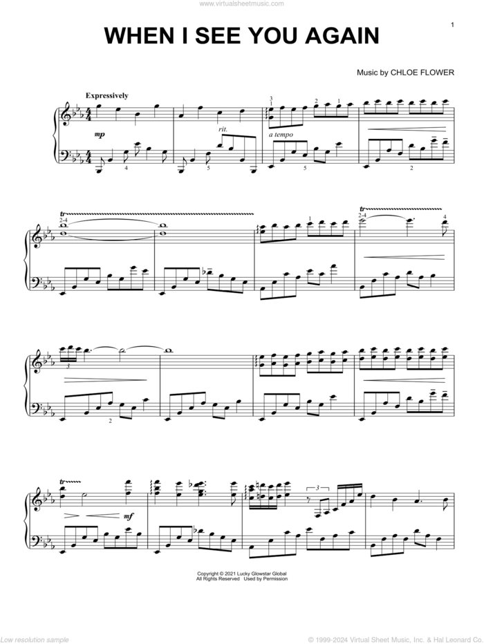 When I See You Again sheet music for piano solo by Chloe Flower, classical score, intermediate skill level