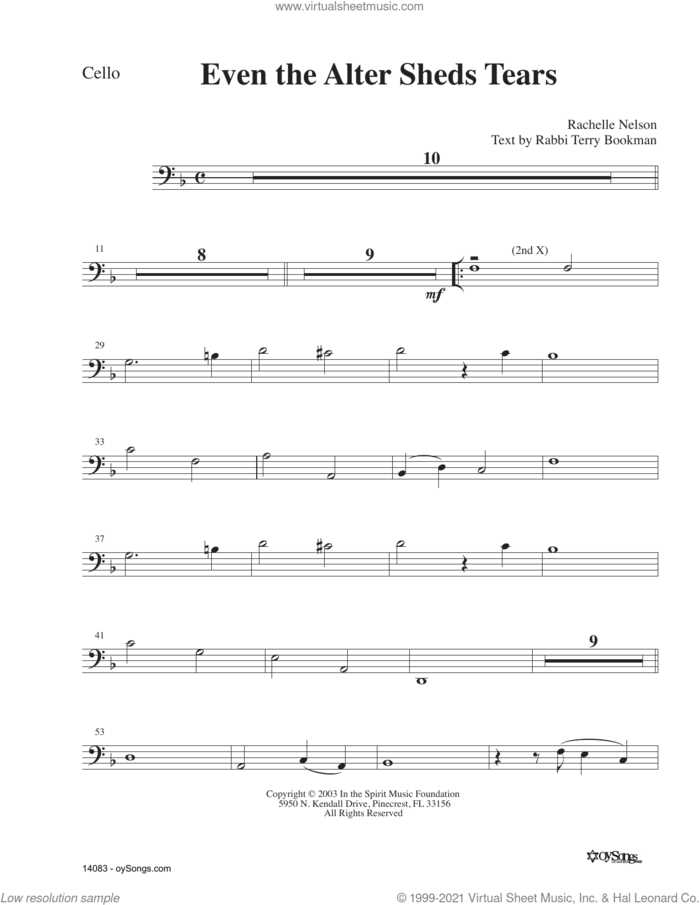 Even the Alter sheet music for cello solo by Rachelle Nelson and Rabbi Terry Bookman, intermediate skill level