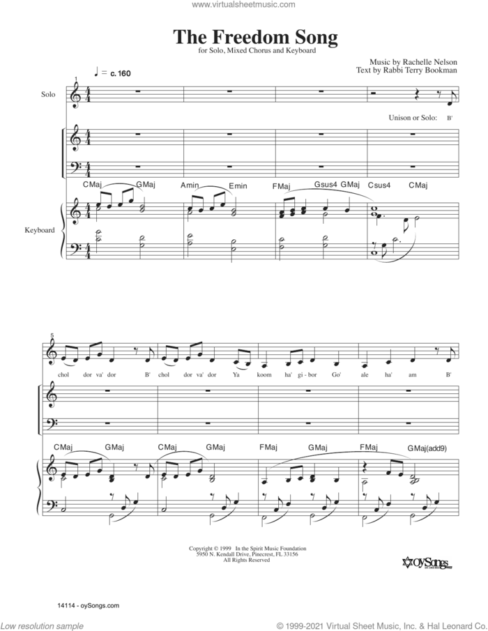 The Freedom Song sheet music for choir (SAT: soprano, alto, tenor) by Rachelle Nelson and Rabbi Terry Bookman, intermediate skill level