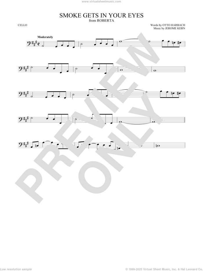 Smoke Gets In Your Eyes sheet music for cello solo by The Platters, Jerome Kern and Otto Harbach, intermediate skill level