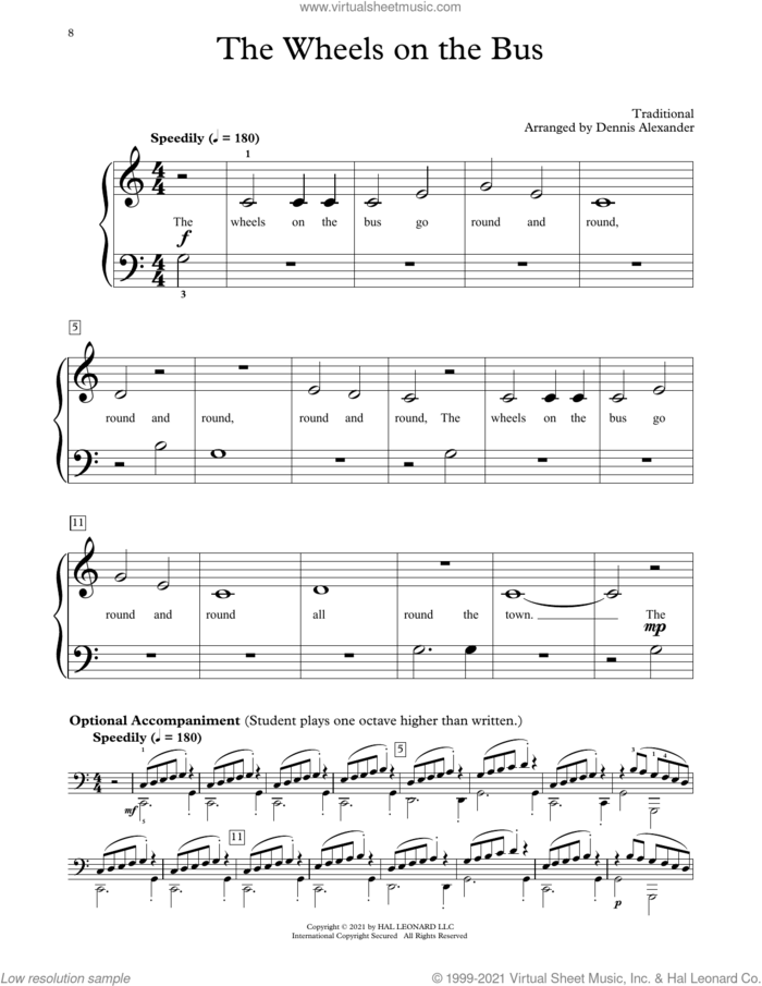 The Wheels On The Bus (arr. Dennis Alexander) sheet music for piano solo (elementary)  and Dennis Alexander, beginner piano (elementary)