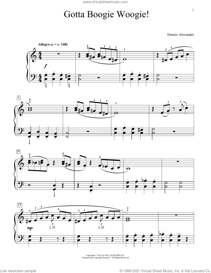 Gotta Boogie Woogie sheet music for piano solo (elementary) by Dennis Alexander, beginner piano (elementary)