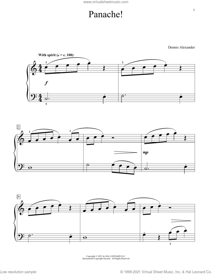 Panache! sheet music for piano solo (elementary) by Dennis Alexander, beginner piano (elementary)
