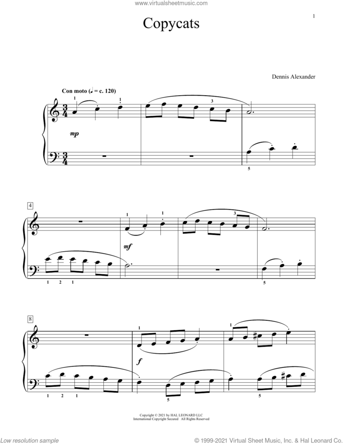 Copycats sheet music for piano solo (elementary) by Dennis Alexander, beginner piano (elementary)