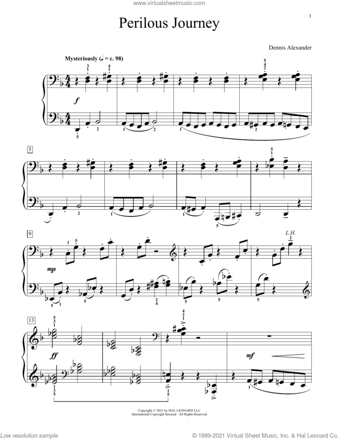 Perilous Journey sheet music for piano solo (elementary) by Dennis Alexander, beginner piano (elementary)