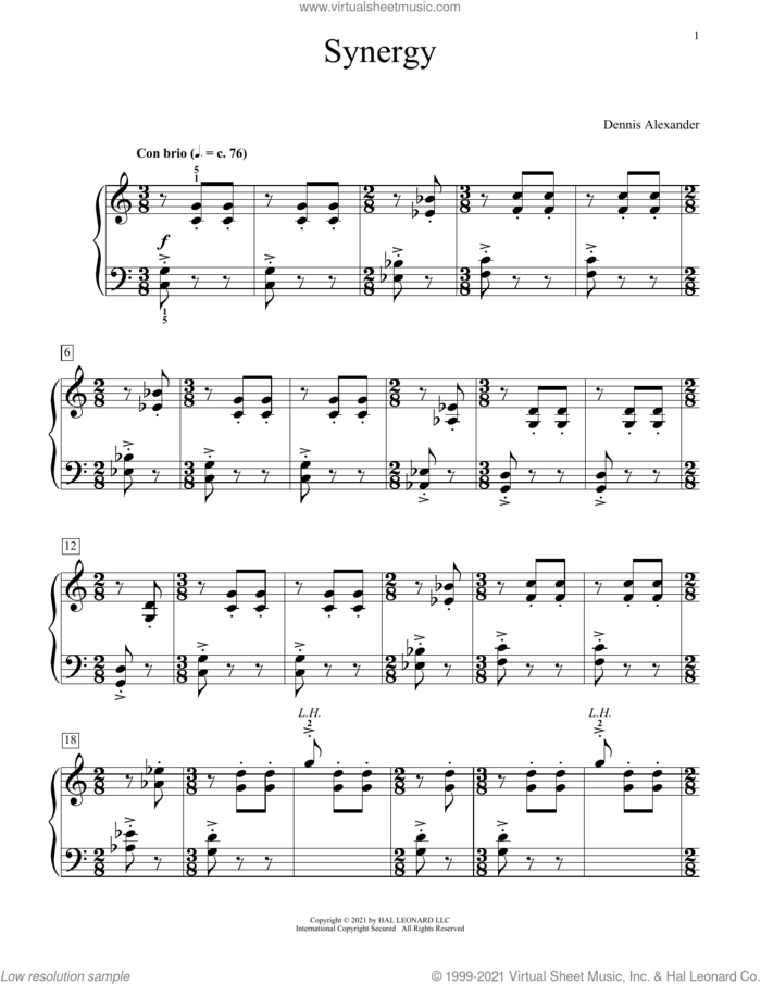 Synergy sheet music for piano solo (elementary) by Dennis Alexander, beginner piano (elementary)