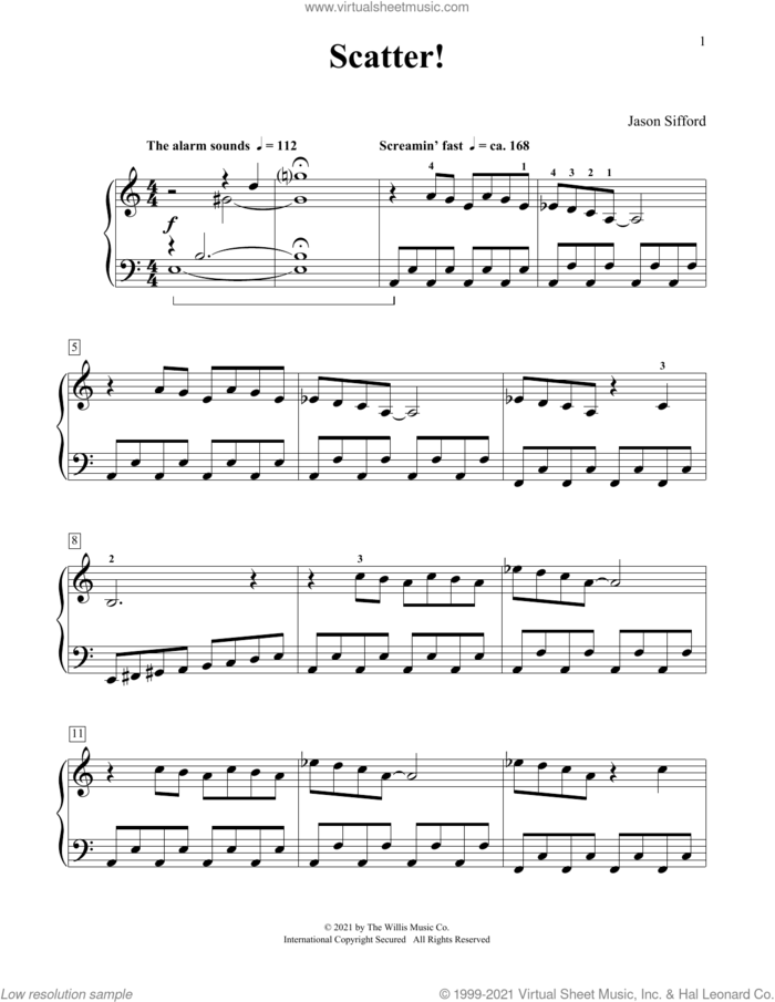 Scatter! sheet music for piano four hands by Jason Sifford, intermediate skill level