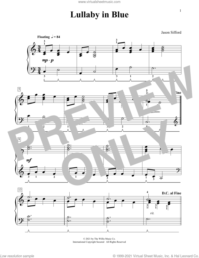 Lullaby In Blue sheet music for piano solo (elementary) by Jason Sifford, beginner piano (elementary)