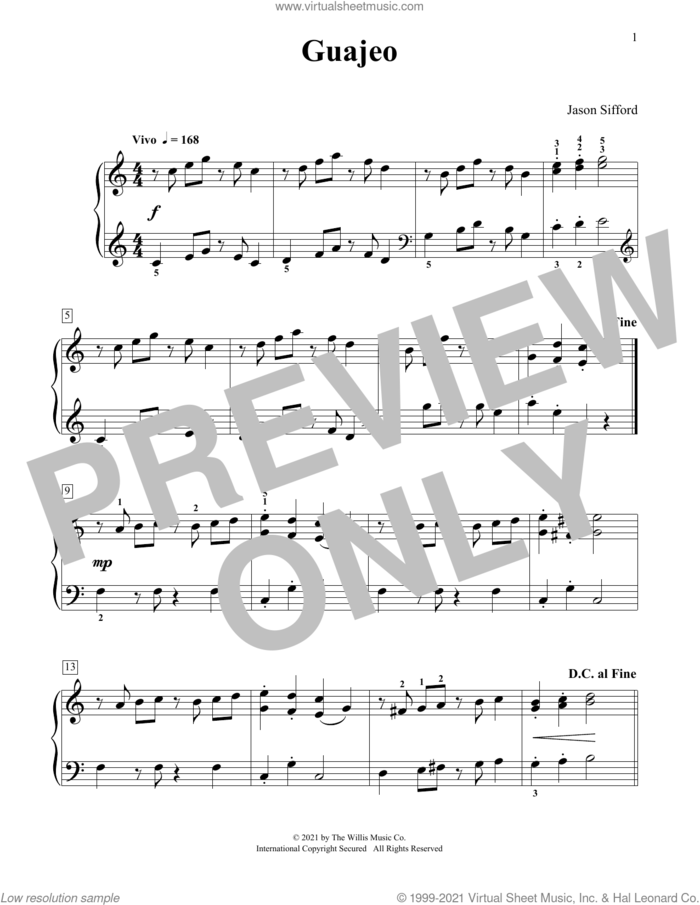 Guajeo sheet music for piano solo (elementary) by Jason Sifford, beginner piano (elementary)