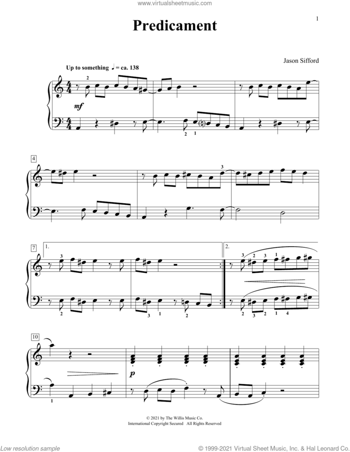 Predicament sheet music for piano solo (elementary) by Jason Sifford, beginner piano (elementary)