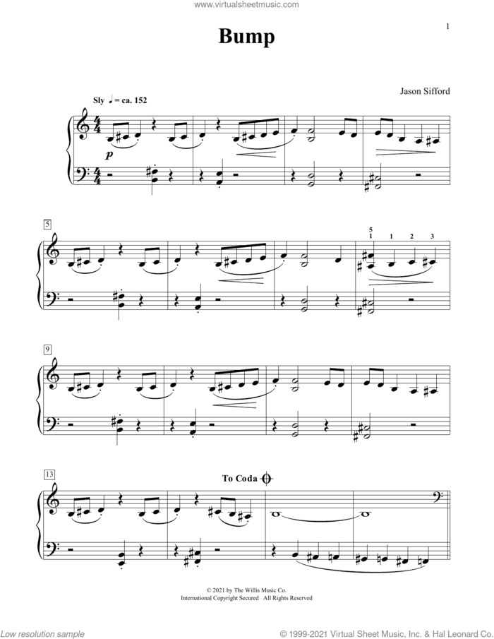 Bump sheet music for piano solo (elementary) by Jason Sifford, beginner piano (elementary)