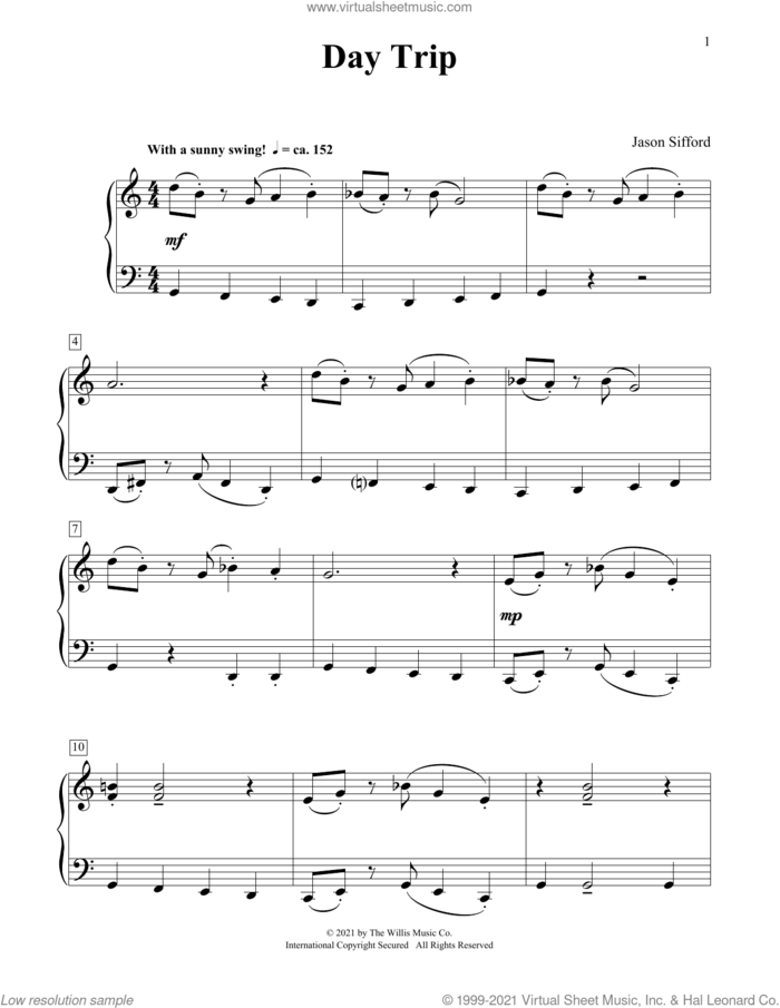 Day Trip sheet music for piano solo (elementary) by Jason Sifford, beginner piano (elementary)