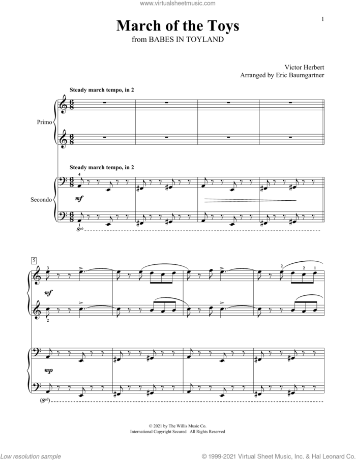 March Of The Toys (arr. Eric Baumgartner) sheet music for piano four hands by Victor Herbert and Eric Baumgartner, intermediate skill level