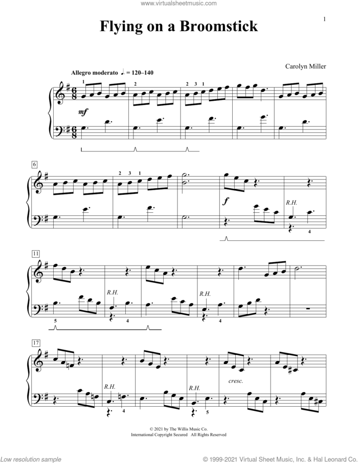 Flying On A Broomstick sheet music for piano solo (elementary) by Carolyn Miller, beginner piano (elementary)