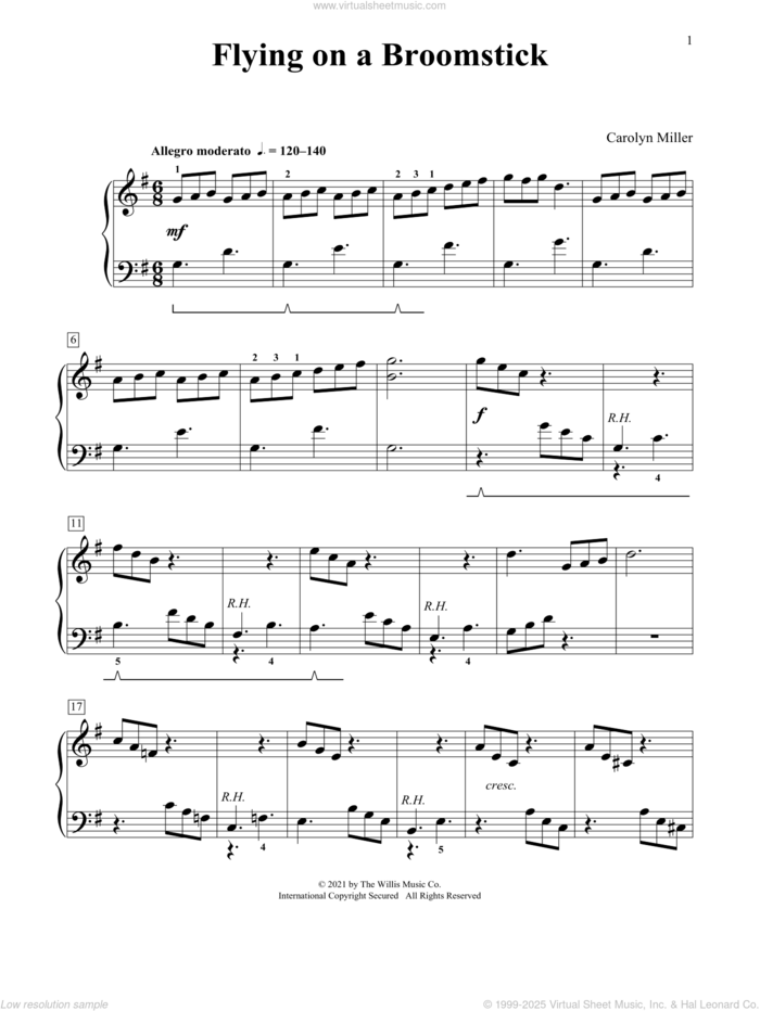 Flying On A Broomstick sheet music for piano solo (elementary) by Carolyn Miller, beginner piano (elementary)