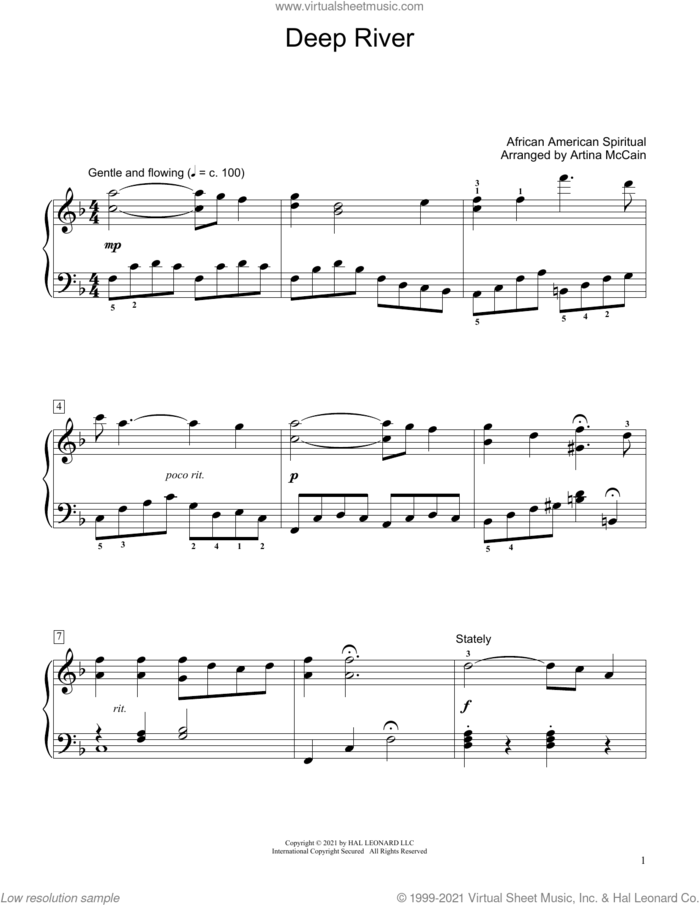 Deep River (arr. Artina McCain) sheet music for piano solo (elementary)  and Artina McCain, beginner piano (elementary)