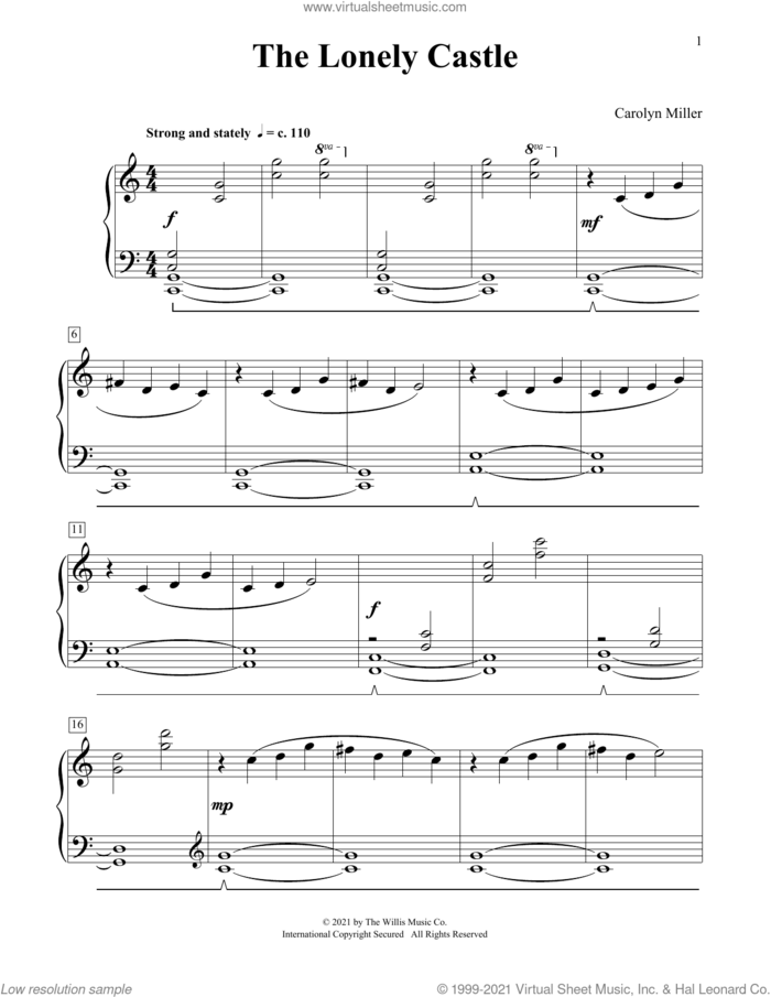The Lonely Castle sheet music for piano solo (elementary) by Carolyn Miller, beginner piano (elementary)