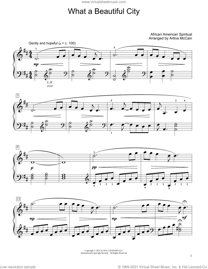 What A Beautiful City (arr. Artina McCain) sheet music for piano solo (elementary)  and Artina McCain, beginner piano (elementary)
