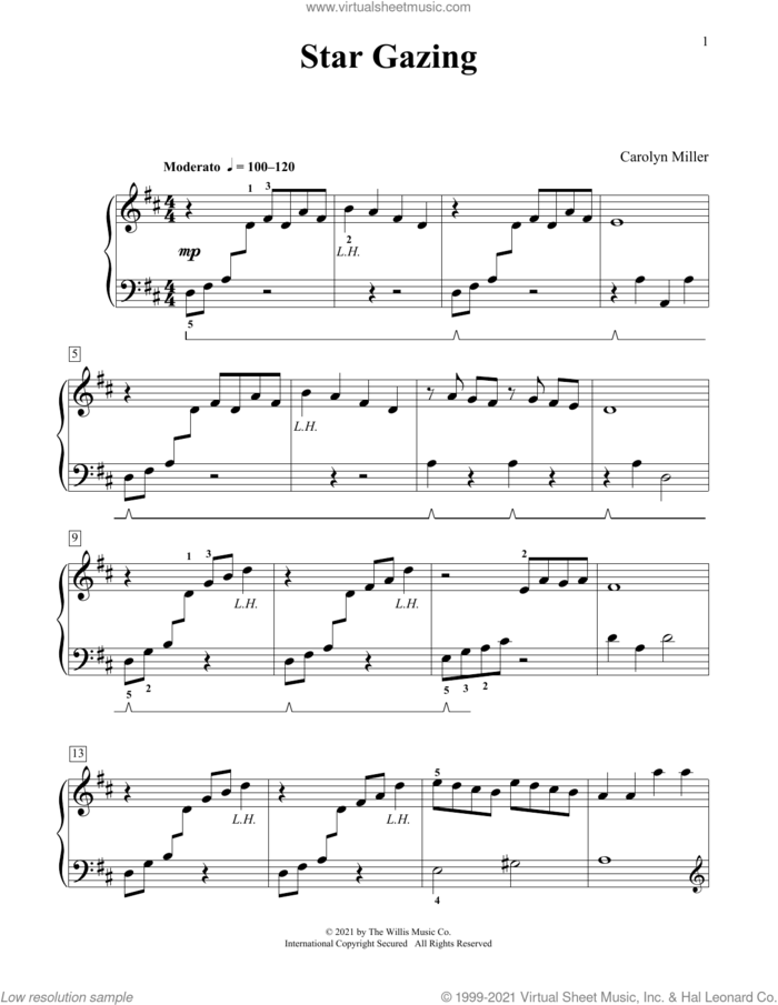 Star Gazing sheet music for piano solo (elementary) by Carolyn Miller, beginner piano (elementary)