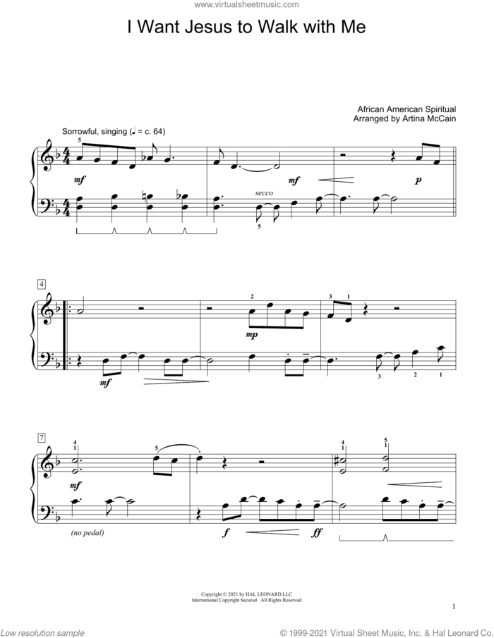 I Want Jesus To Walk With Me (arr. Artina McCain) sheet music for piano solo (elementary)  and Artina McCain, beginner piano (elementary)