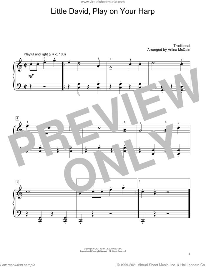 Little David, Play On Your Harp (arr. Artina McCain) sheet music for piano solo (elementary)  and Artina McCain, beginner piano (elementary)