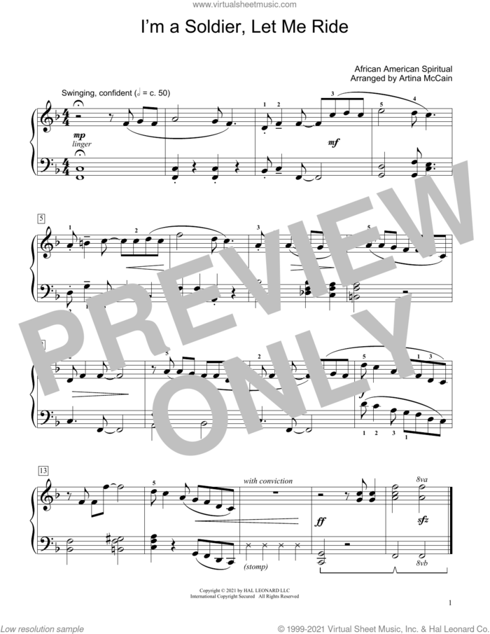 I'm A Soldier, Let Me Ride (arr. Artina McCain) sheet music for piano solo (elementary)  and Artina McCain, beginner piano (elementary)