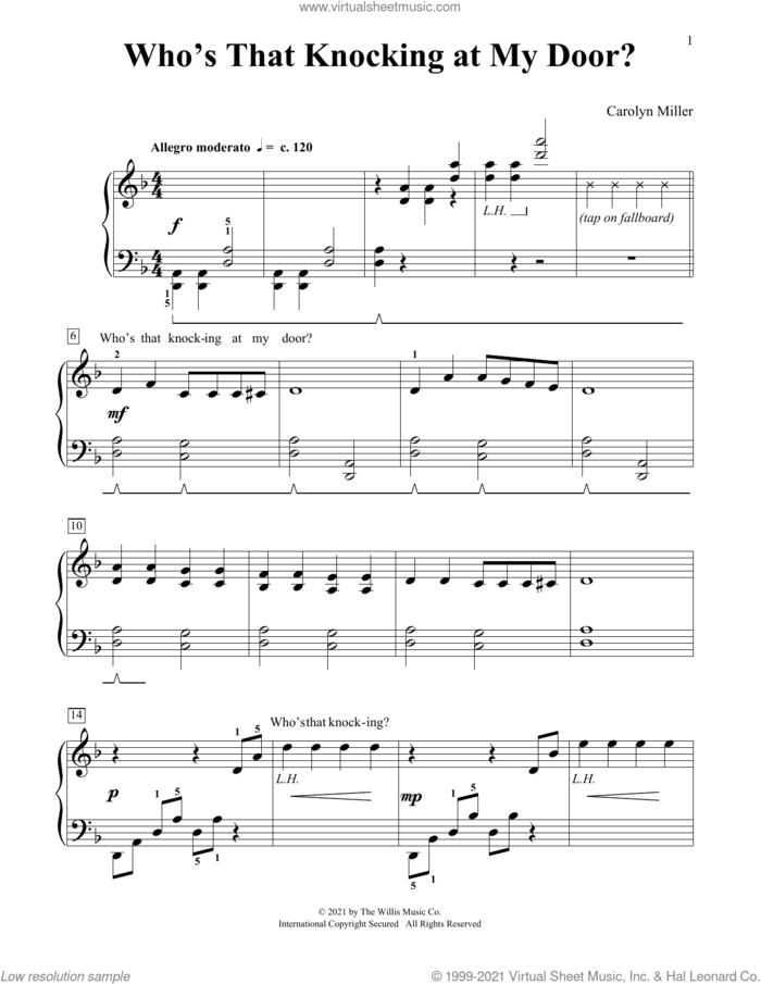 Who's That Knocking At My Door? sheet music for piano solo (elementary) by Carolyn Miller, beginner piano (elementary)