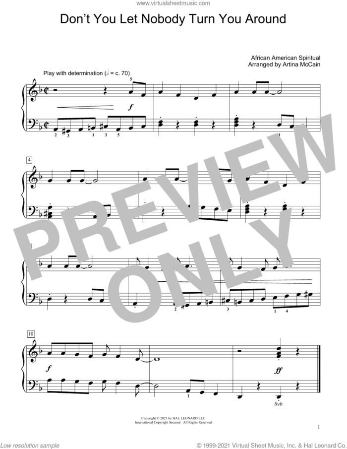 Don't You Let Nobody Turn You Around (arr. Artina McCain) sheet music for piano solo (elementary)  and Artina McCain, beginner piano (elementary)