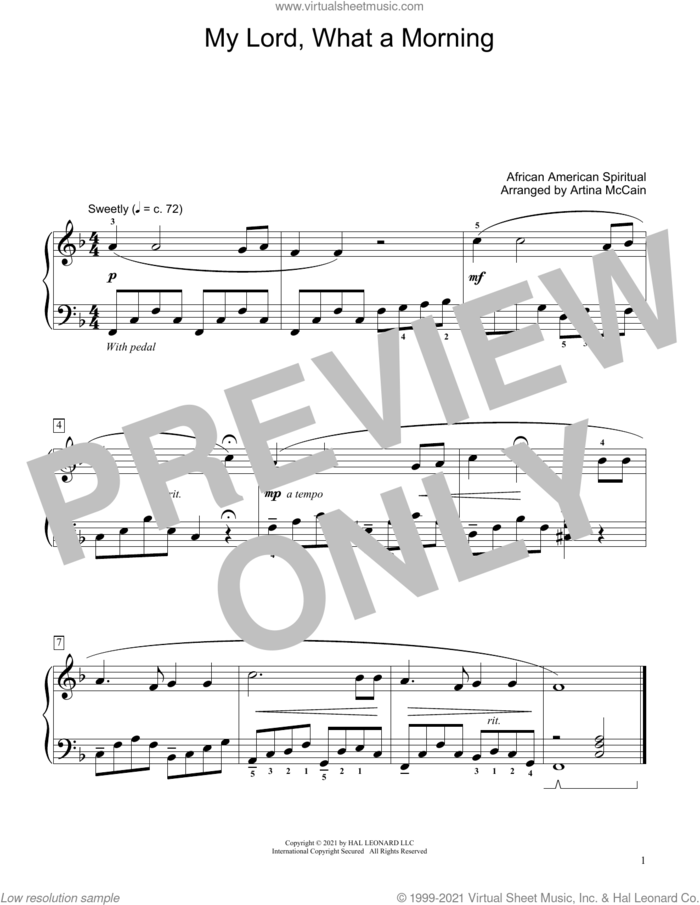 My Lord, What A Morning (arr. Artina McCain) sheet music for piano solo (elementary)  and Artina McCain, beginner piano (elementary)