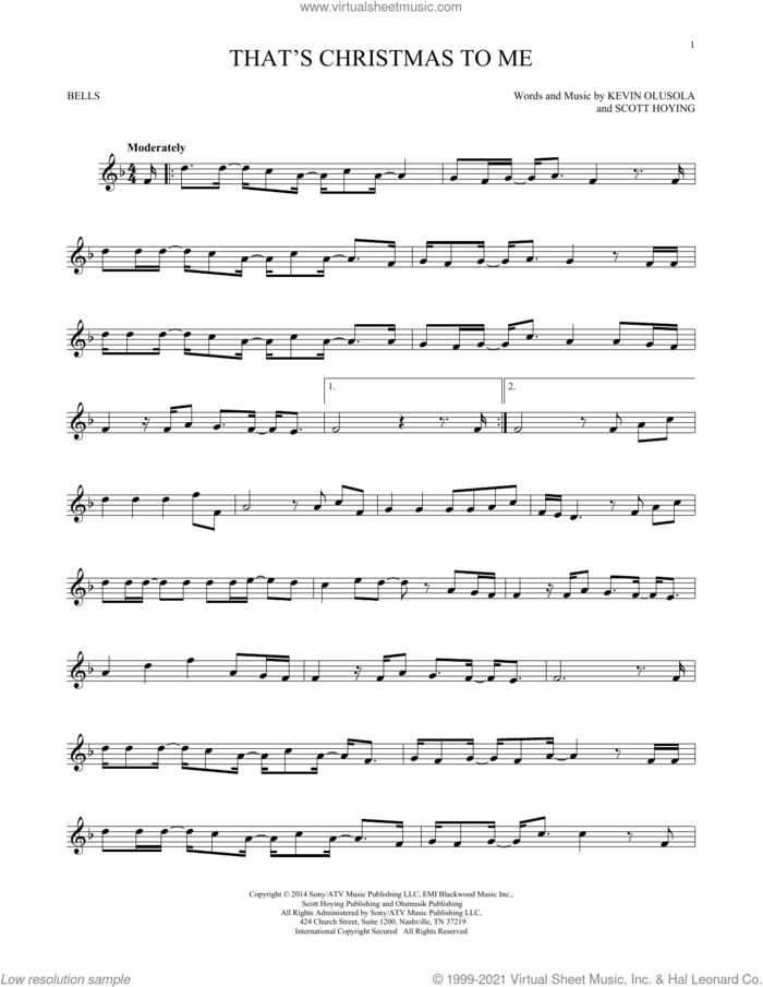 That's Christmas To Me sheet music for Hand Bells Solo (bell solo) by Pentatonix, Kevin Olusola and Scott Hoying, intermediate Hand Bells Solo (bell)
