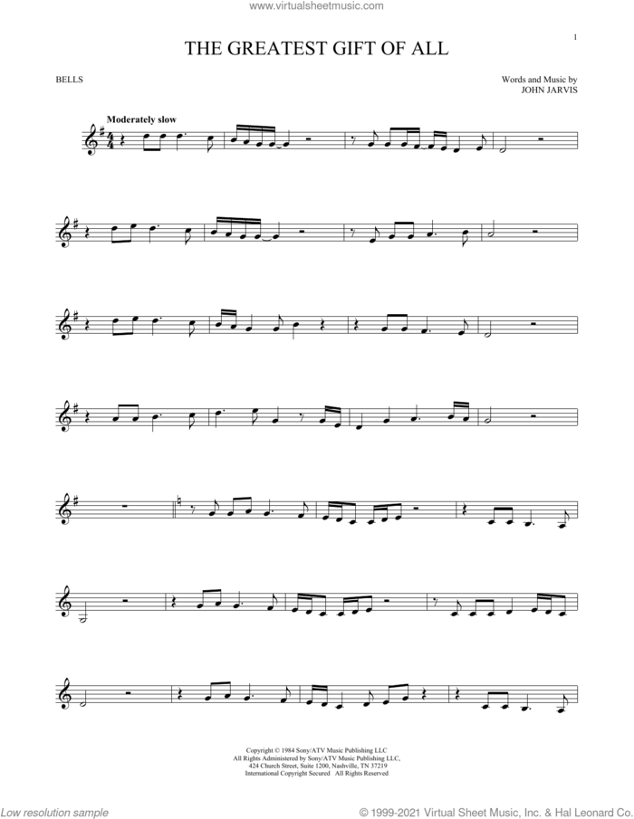 The Greatest Gift Of All sheet music for Hand Bells Solo (bell solo) by Kenny Rogers and Dolly Parton and John Jarvis, intermediate Hand Bells Solo (bell)