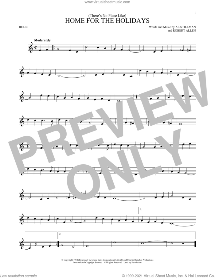 (There's No Place Like) Home For The Holidays sheet music for Hand Bells Solo (bell solo) by Perry Como, Al Stillman and Robert Allen, intermediate Hand Bells Solo (bell)