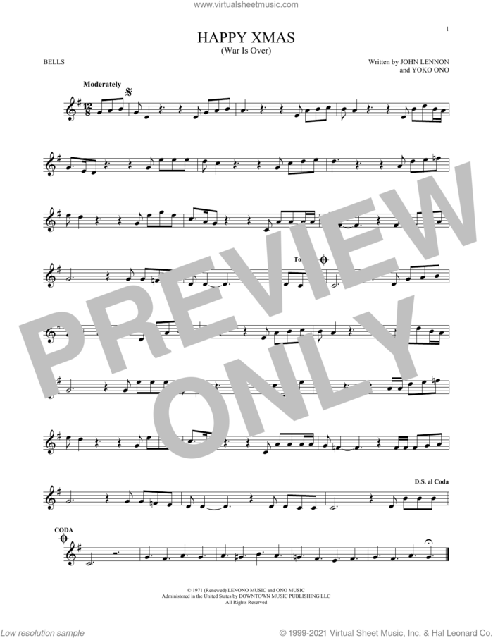 Happy Xmas (War Is Over) sheet music for Hand Bells Solo (bell solo) by John Lennon and Yoko Ono, intermediate Hand Bells Solo (bell)