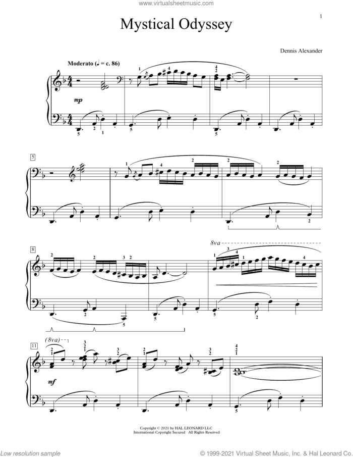 Mystical Odyssey sheet music for piano solo (elementary) by Dennis Alexander, classical score, beginner piano (elementary)