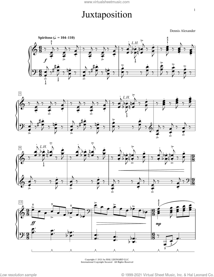 Juxtaposition sheet music for piano solo (elementary) by Dennis Alexander, classical score, beginner piano (elementary)