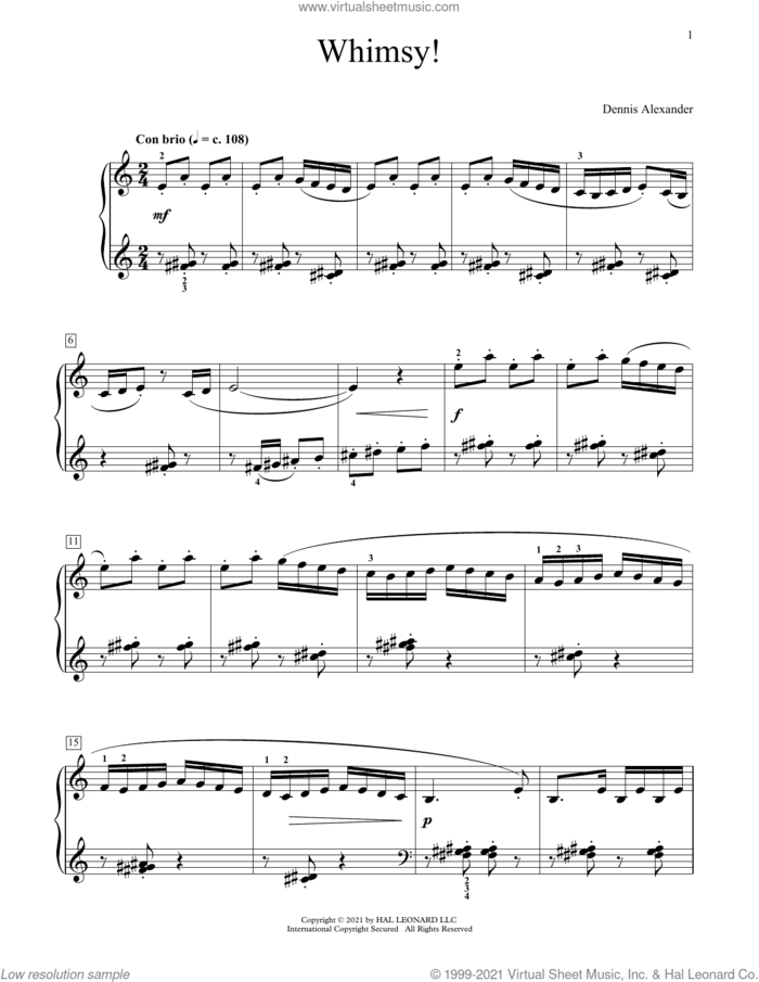 Whimsy! sheet music for piano solo (elementary) by Dennis Alexander, classical score, beginner piano (elementary)