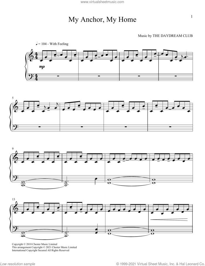My Anchor, My Home sheet music for piano solo by The Daydream Club, classical score, intermediate skill level