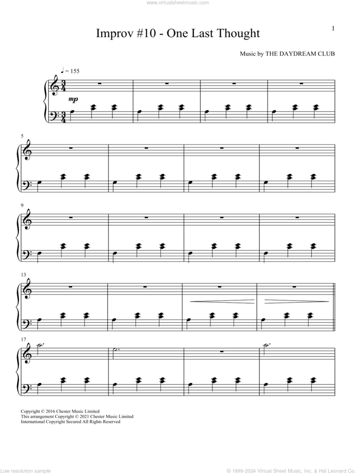 Improv #10 - One Last Thought sheet music for piano solo by The Daydream Club, classical score, intermediate skill level