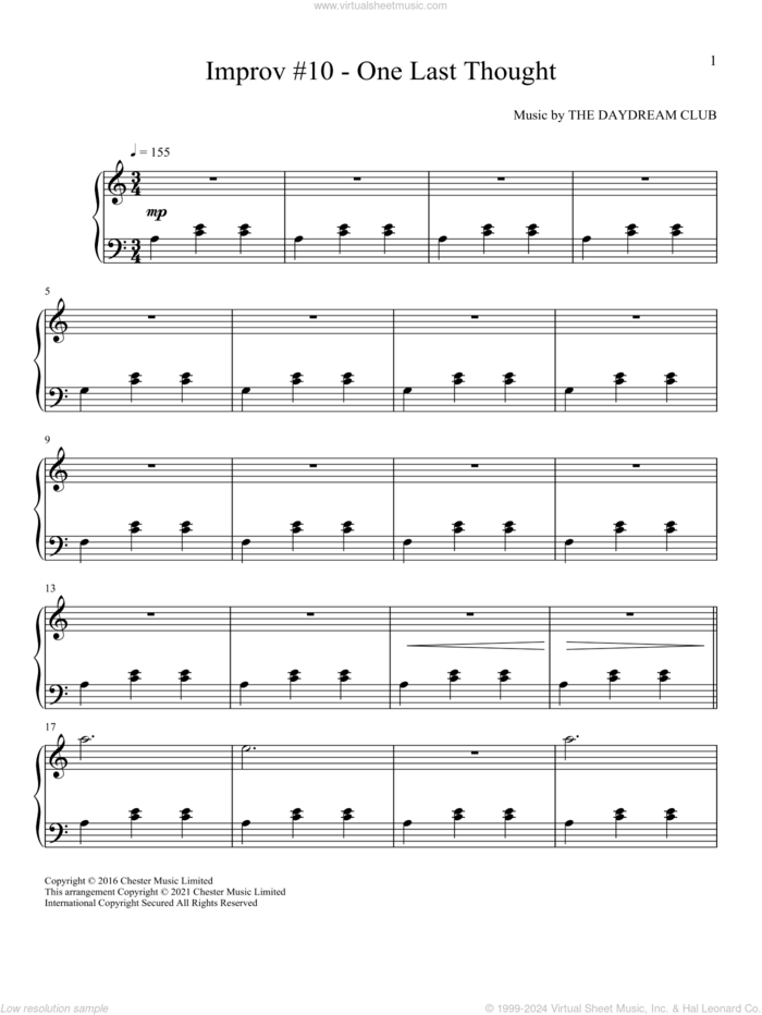 Improv #10 - One Last Thought sheet music for piano solo by The Daydream Club, classical score, intermediate skill level