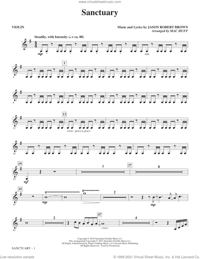 Sanctuary (arr. Mac Huff) (complete set of parts) sheet music for orchestra/band by Mac Huff and Jason Robert Brown, intermediate skill level