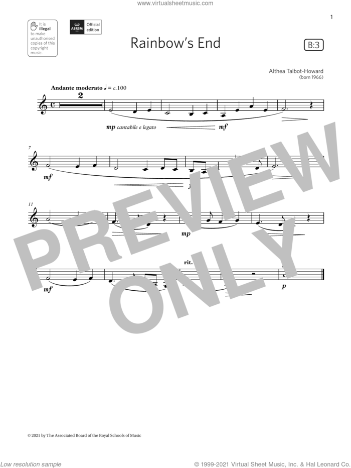 Rainbow's End (Grade 1 List B3 from the ABRSM Clarinet syllabus from 2022) sheet music for clarinet solo by Althea Talbot-Howard, classical score, intermediate skill level