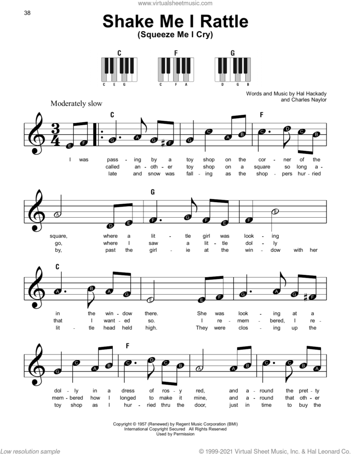 Shake Me I Rattle (Squeeze Me I Cry) sheet music for piano solo by Hal Clayton Hackady and Charles Naylor, beginner skill level