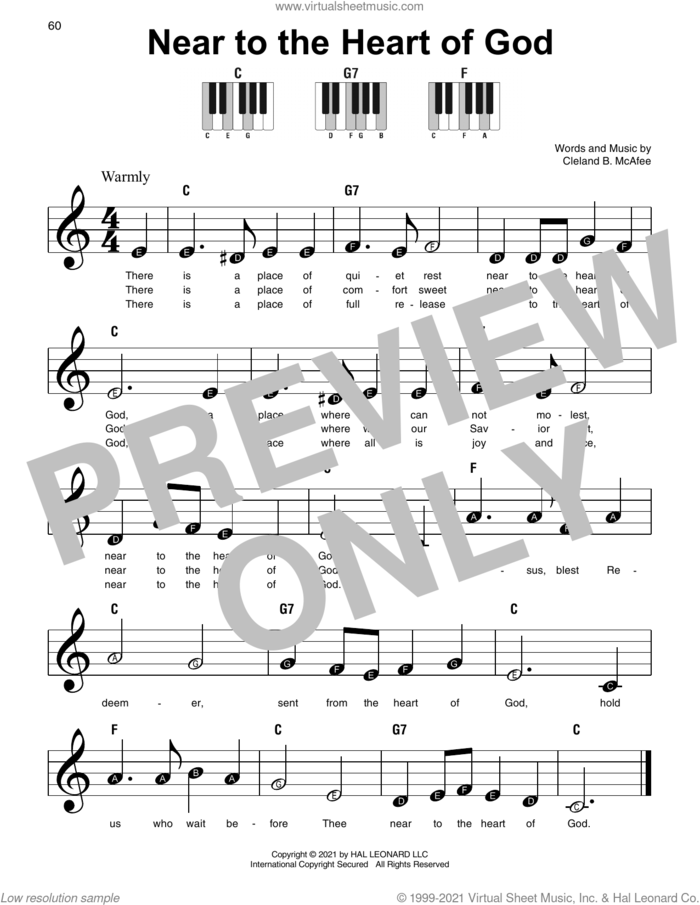 Near To The Heart Of God sheet music for piano solo by Cleland B. McAfee, beginner skill level