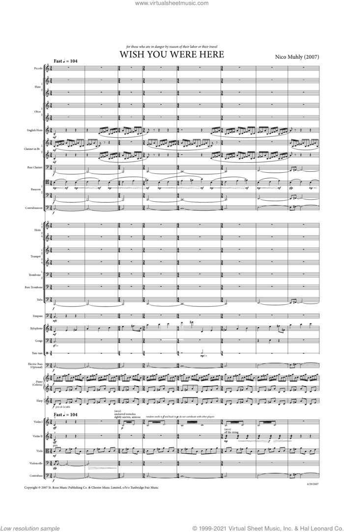 Wish You Were Here sheet music for orchestra (full score) by Nico Muhly, classical score, intermediate skill level
