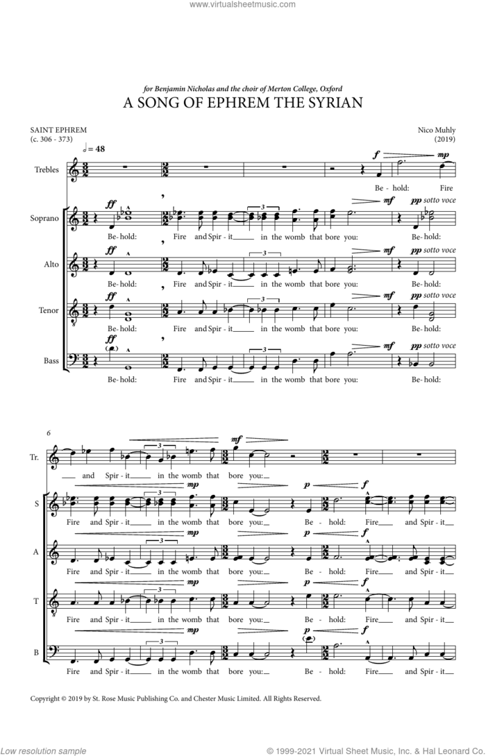 A Song Of Ephrem The Syrian sheet music for choir (SATB: soprano, alto, tenor, bass) by Nico Muhly and Saint Ephrem, classical score, intermediate skill level